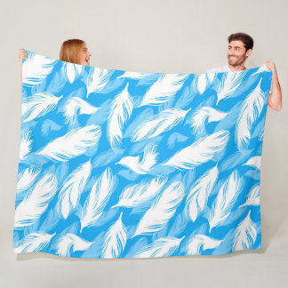 Sophisticated Feather Design On A Bright Blue Fleece Deken