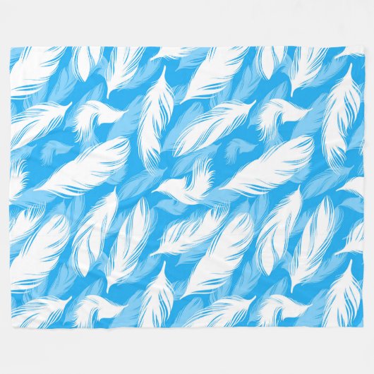 Sophisticated Feather Design On A Bright Blue Fleece Deken (Voorkant (Horizontaal))