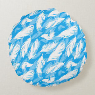 Sophisticated Feather Design On A Bright Blue Rond Kussen