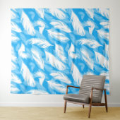 Sophisticated Feather Design On A Bright Blue Wandkleed (In Situ (horizontaal))