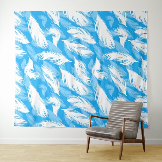 Sophisticated Feather Design On A Bright Blue Wandkleed (In Situ (horizontaal))