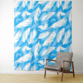 Sophisticated Feather Design On A Bright Blue Wandkleed (In situ)