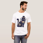 Sophisticated Floral Cat Monocle Top-Hat T-shirt (Voorkant volledig)