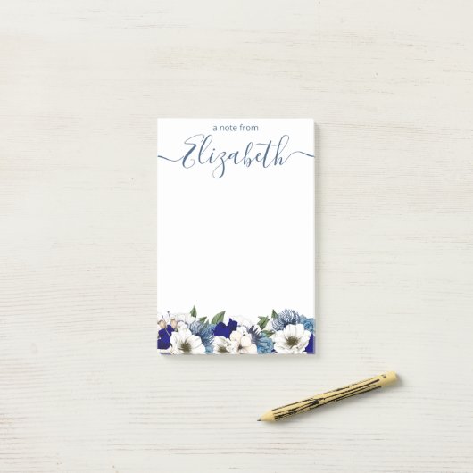 Sophisticated Floral Custom Navy Dusty Blue Post-it® Notes (Op bureau)
