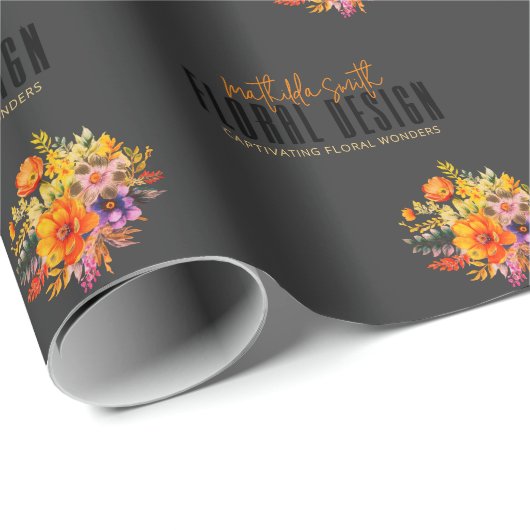 Sophisticated Floral Design Black Orange Flowers  Cadeaupapier (Rol Hoek)