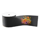 Sophisticated Floral Design Black Orange Flowers Grosgrain Lint (Spoel)