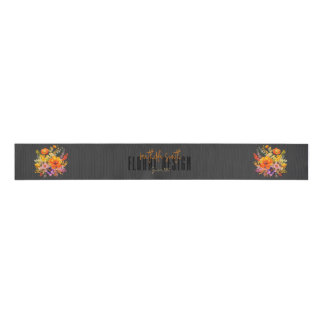 Sophisticated Floral Design Black Orange Flowers Grosgrain Lint