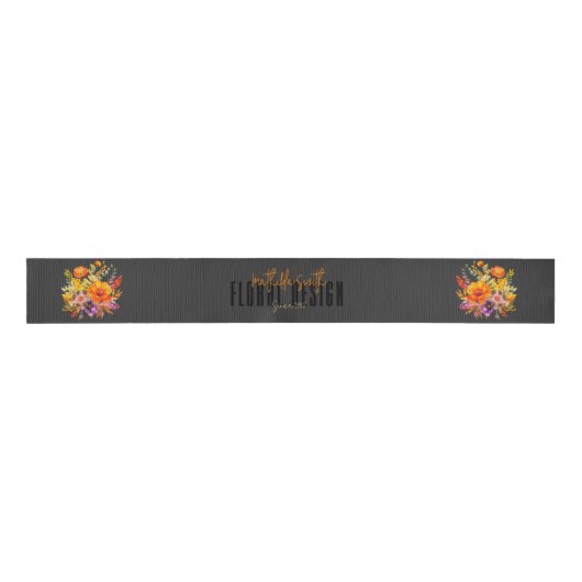 Sophisticated Floral Design Black Orange Flowers Grosgrain Lint (Voorkant)