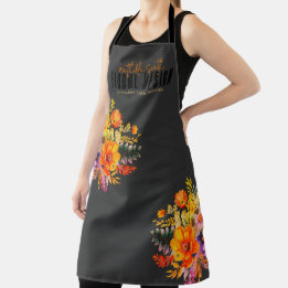 Sophisticated Floral Design Black Orange Flowers  Schort