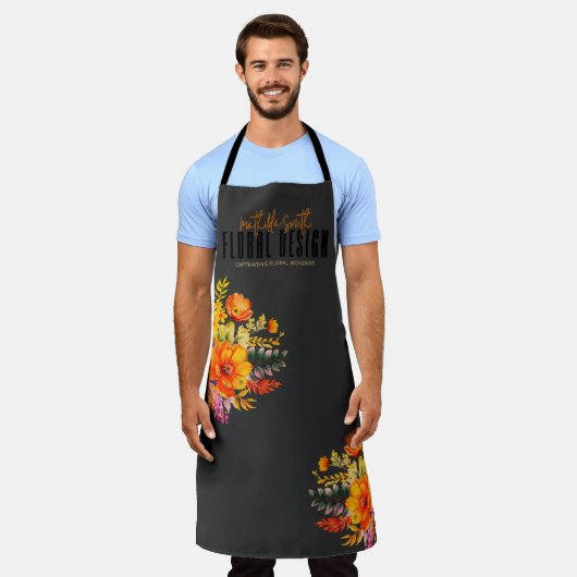 Sophisticated Floral Design Black Orange Flowers Schort (Gedragen)