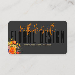 Sophisticated Floral Design Black Orange Flowers  Visitekaartje