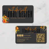 Sophisticated Floral Design Black Orange Flowers  Visitekaartje (Voorkant / Achterkant)