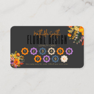 Sophisticated Floral Design Black Orange Loyalty Visitekaartje