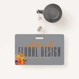 Sophisticated Floral Design Gray Orange Flowers Badge