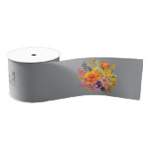Sophisticated Floral Design Gray Orange Flowers Grosgrain Lint (Spoel)