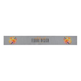 Sophisticated Floral Design Gray Orange Flowers Grosgrain Lint