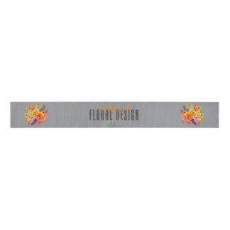 Sophisticated Floral Design Gray Orange Flowers Grosgrain Lint