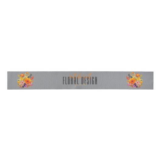 Sophisticated Floral Design Gray Orange Flowers Grosgrain Lint (Voorkant)