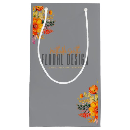 Sophisticated Floral Design Gray Orange Flowers  Klein Cadeauzakje (Voorkant)