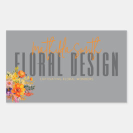 Sophisticated Floral Design Gray Orange Flowers Rechthoekige Sticker