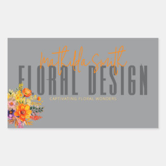 Sophisticated Floral Design Gray Orange Flowers Rechthoekige Sticker