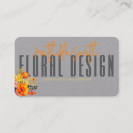 Sophisticated Floral Design Gray Orange Flowers Visitekaartje