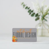 Sophisticated Floral Design Gray Orange Flowers Visitekaartje (Staand voorkant)