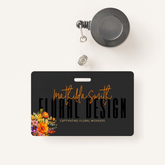 Sophisticated Floral Design Zwart Sinaasappels Blo Badge (Voorkant met intrekbare)
