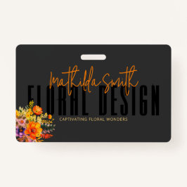 Sophisticated Floral Design Zwart Sinaasappels Blo Badge