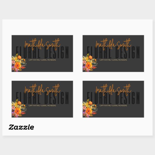 Sophisticated Floral Design Zwart Sinaasappels Blo Rechthoekige Sticker (Vel)