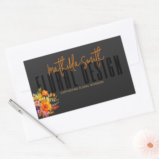 Sophisticated Floral Design Zwart Sinaasappels Blo Rechthoekige Sticker (Envelop)