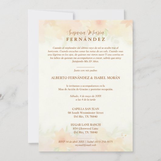 Sophisticated Floral Garland Spanish Photo Mis XV Kaart (Achterkant)