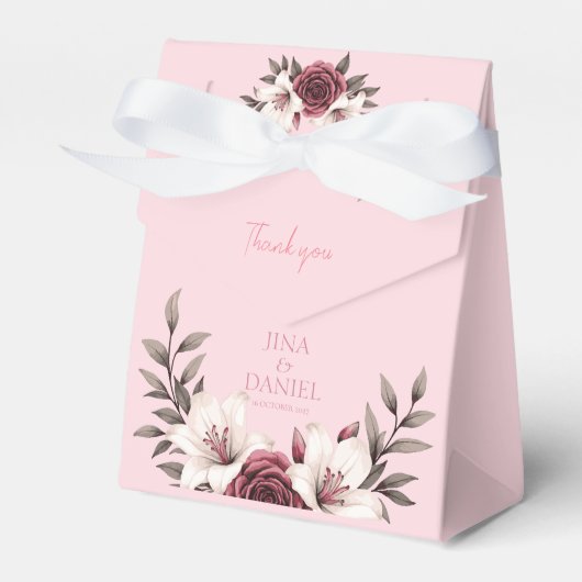 Sophisticated Floral Micro-Wedding Suite (Roze) Bedankdoosjes (Voorkant Zijde)