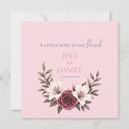 Sophisticated Floral Micro-Wedding Suite (Roze) Bedankkaart (Voorkant)