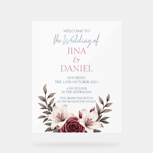 Sophisticated Floral Micro-Wedding Suite (wit) Acryl Bord (Voorkant)