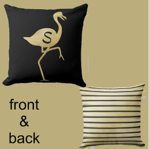 Sophisticated Fun Gold Flamingo Zwart Monogram Kussen