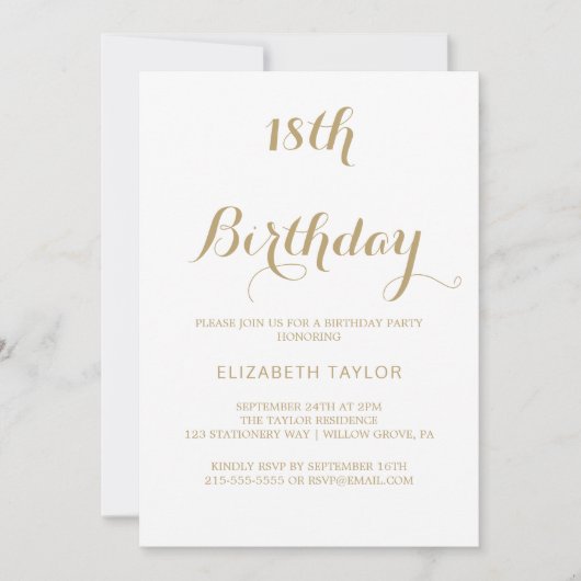 Sophisticated Gold Calligraphy 18e verjaardag Kaart (Voorkant)