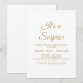Sophisticated Gold Calligraphy Surprise Party Kaart (Voorkant / Achterkant)