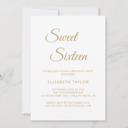 Sophisticated Gold Calligraphy Sweet Sixteen Kaart (Voorkant)