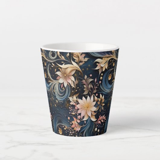 Sophisticated Gold Flowers On Navy Blue Latte Mok (Voorkant)