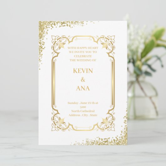 Sophisticated Gold huwelijksuitnodigingen Kaart (Staand voorkant)