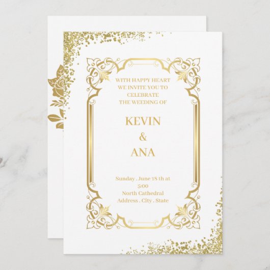 Sophisticated Gold huwelijksuitnodigingen Kaart (Voorkant / Achterkant)