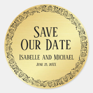 Sophisticated Gold Save Our Date Envelope Seal Ronde Sticker