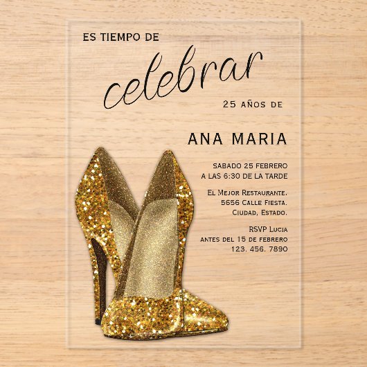 Sophisticated Gold Spanish Feminine Birthday  Acryl Uitnodigingen (Voorkant)
