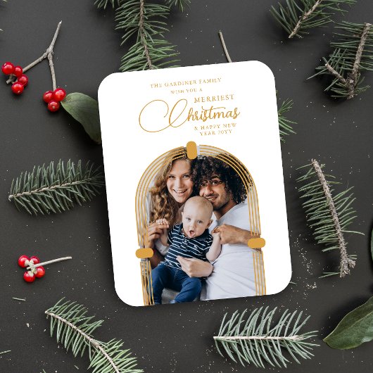 Sophisticated Golden Arch Photo Merriest Christmas Magneet