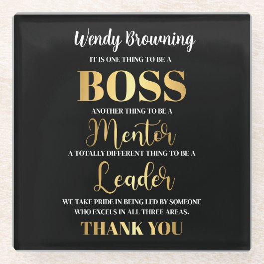 Sophisticated goud & zwart Boss waardering Glazen Onderzetter (Voorkant)