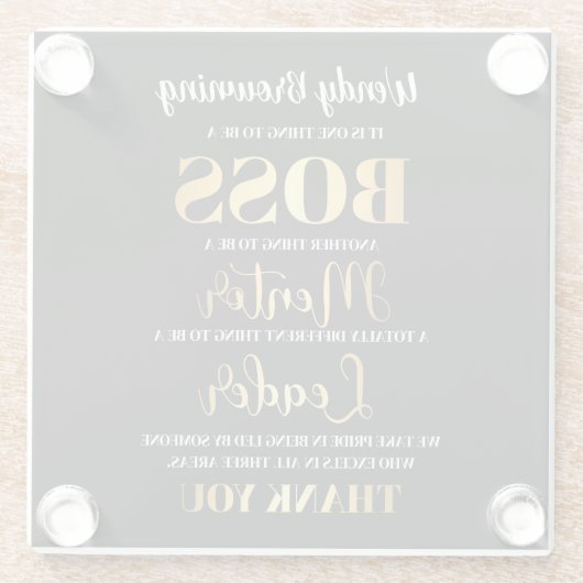 Sophisticated goud & zwart Boss waardering Glazen Onderzetter (Achterkant)