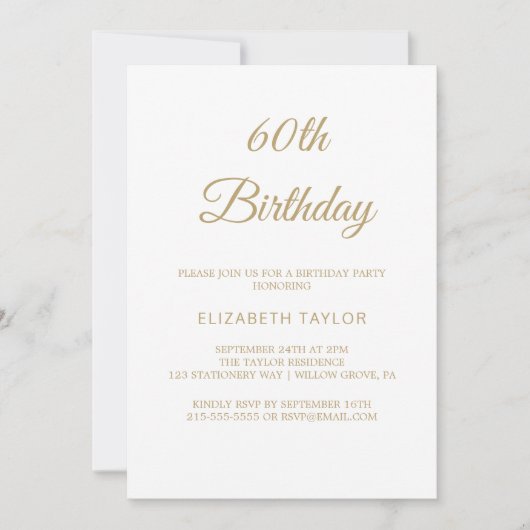 Sophisticated Gouden Kalligrafie 60ste Verjaardag Kaart (Voorkant)