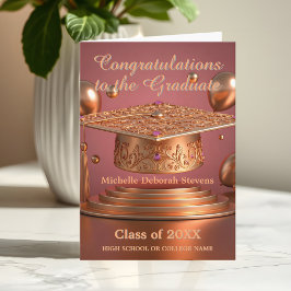 Sophisticated Graduation Cap met gouden Rozen moti Kaart