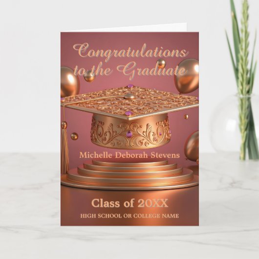 Sophisticated Graduation Cap met gouden Rozen moti Kaart (Voorkant)
